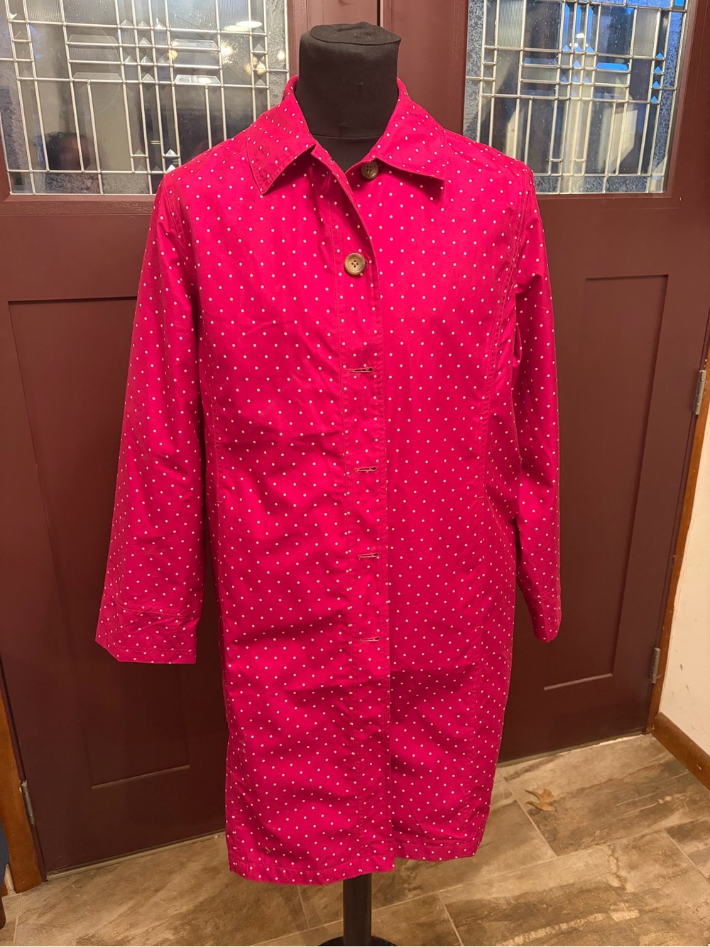 Lands' End Pink Polka Dot Trench Coat Size 1X